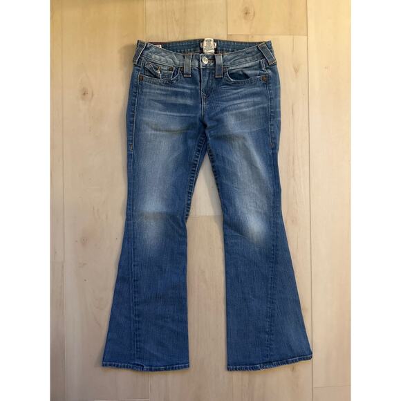 True Religion 29x27 Petite Flap Pocket Bootcut Jeans Y2K Denim Western Low Rise - Picture 1 of 8